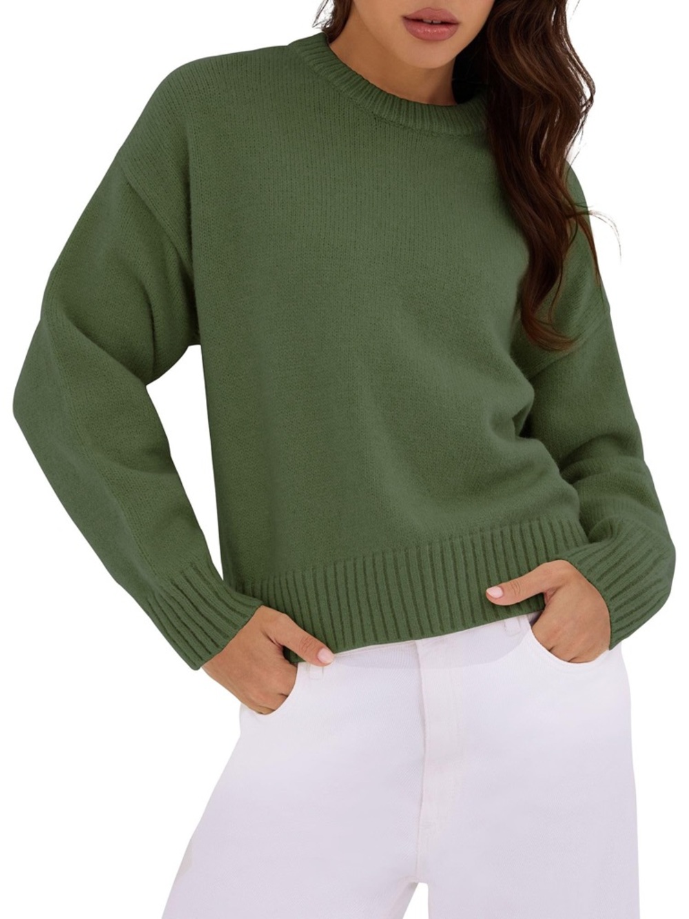 Zaful Olive Green Crewneck Sweater for Women